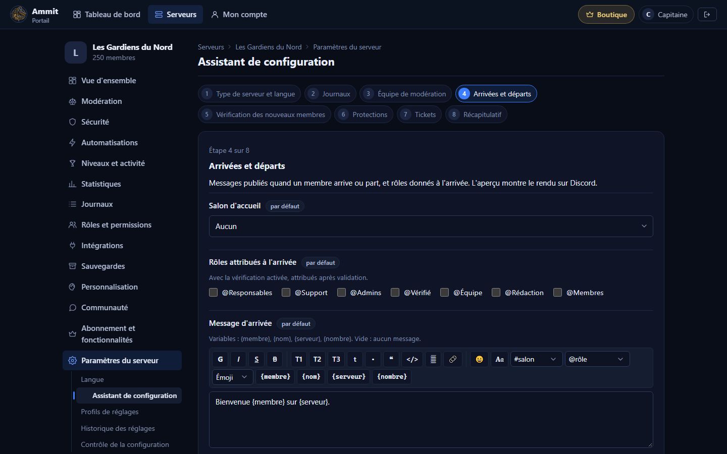 Assistant de configuration du panel Ammit